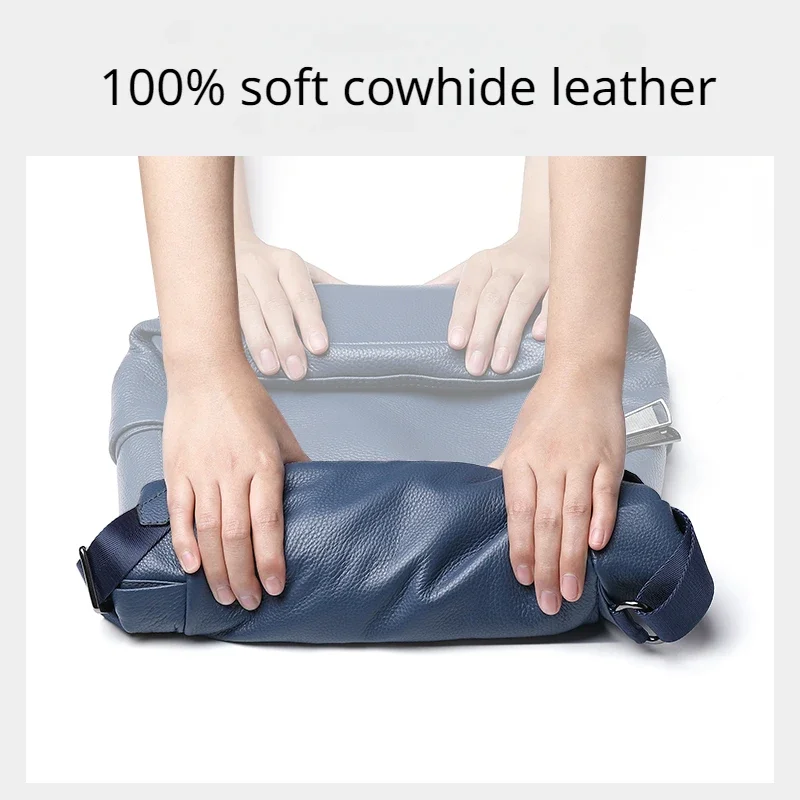Classic Blue Grey Cowhide 100% Genuine Leather Women Backpack Vintage Travel Bags Notebook Schoolbag for Girls Daily Knapsack 5