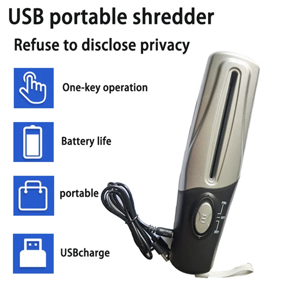 Small USB Paper Shredder, Portable Microstrip Cut Paper Shredder, Portable Electric Paper Cutter for Office Documents