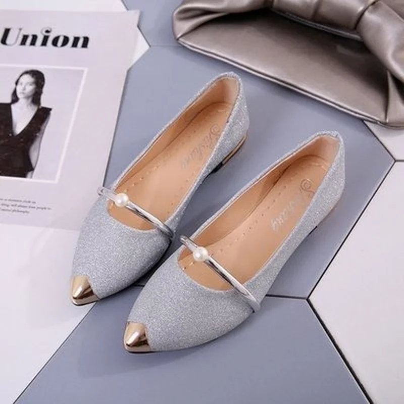 Comemore 2022 Spring Summer Women's Flat Shoes Female Pointed Flat Elegant Loafers Fashion Slip-on Gold Silver Women Footwear 40