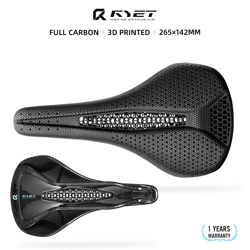 RYET Full Carbon 3D Printed Bike Saddle 265mm*142 Bicycle Seat MTB Gravel Road Wide Seating 7*9mm Cycling Cushion Parts