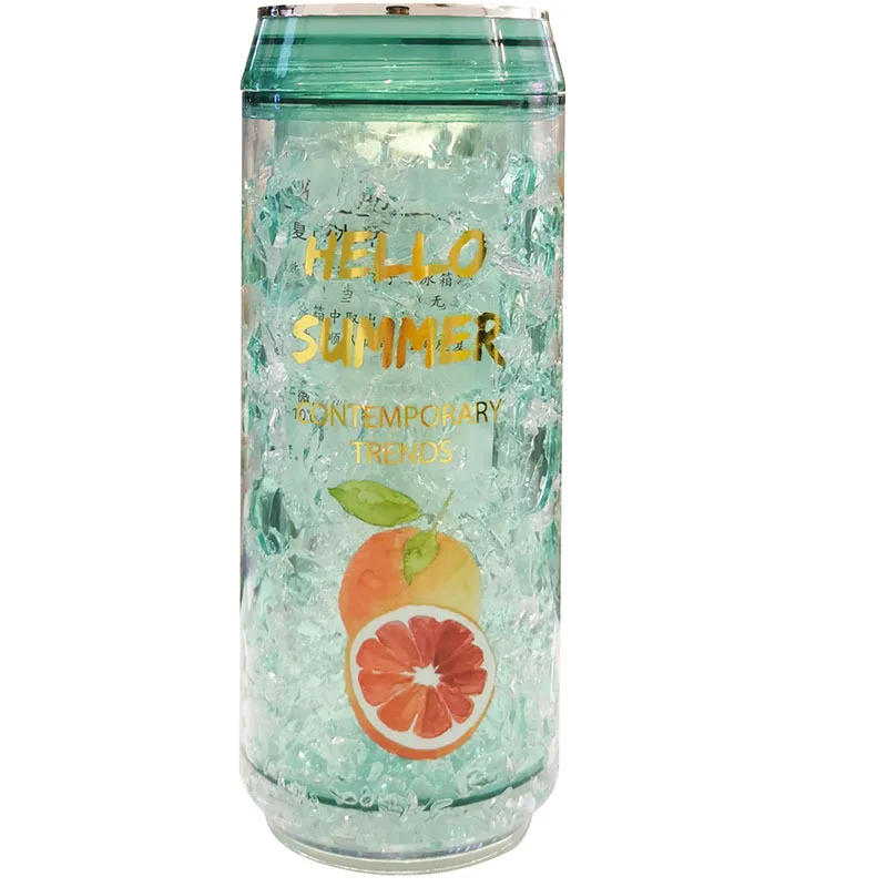 Crack Style Refrigerator Ice Cup Cans Plastic Reusable Cup Double-Layer Plastic Water Bottle With Straw