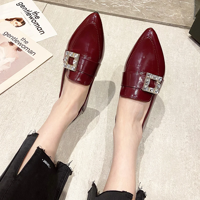 Mocasines con cristales de lujo para Mujer, Zapatos femeninos de punta estrecha, de gruesos, la para primavera, 2022|Zapatos planos de mujer| - AliExpress