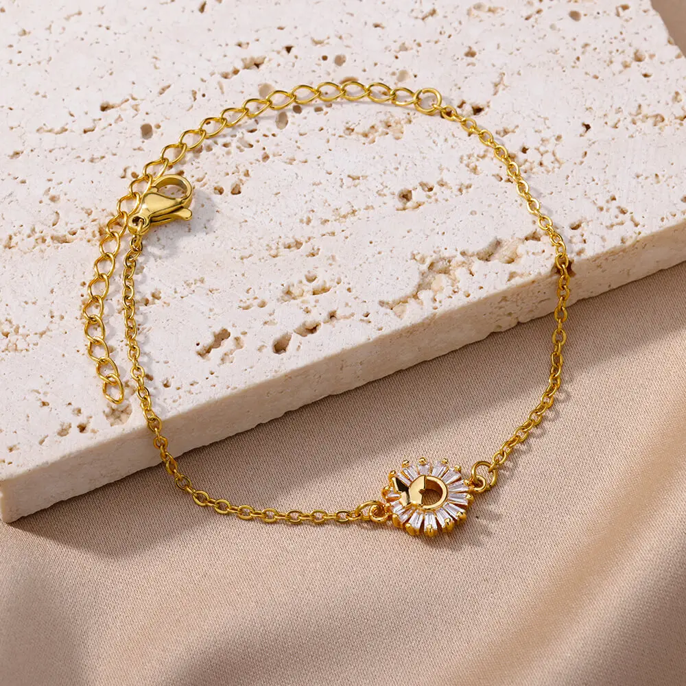 Crystal Sunflower Bracelets Gold Color Stainless Steel