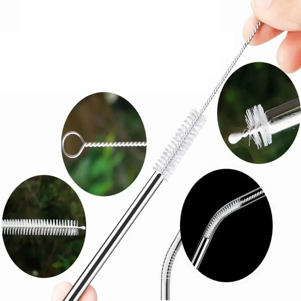 1Pcs Clean Stainless Extended Straw Cleaning Brush Silver Nylon Reusable Straw Soft Hair Bottle Clean Brush Tools