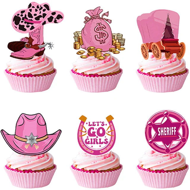 24pcs Pink Western Cowgirl Cupcake Toppers Cowboy Theme Party Supplies Favors Baby Shower Horse Farm Birthday Party Decorations - AliExpress for Free Printable Cowgirl Cupcake Toppers