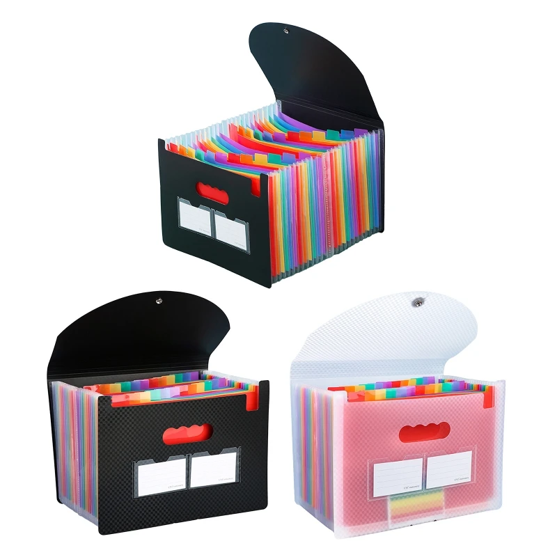 

Expanding A4 Accordion Folder 24-layer Waterproof Document Folders Flipping Lid Portable Handles Label Window for Office