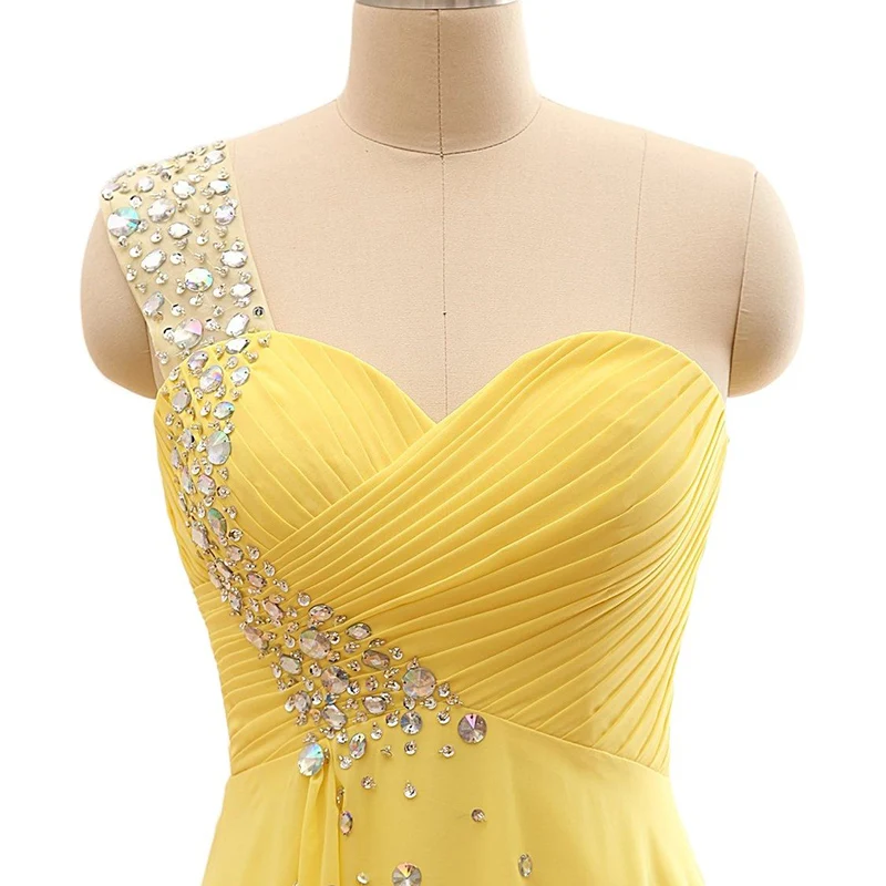 A Line Chiffon One Shoulder Bridesmaid Dresses Crystals Beading Pleat Elegant Wedding Party Formal Prom Evening Corset Back bridesmaid dresses