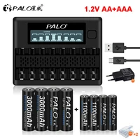 PALO AA and AAA Rechargeable Batteries 3000mAh NI-MH AA Battery HR6 1100mAh AAA HR3 with Smart Charger for 1.2V AA AAA Battery 1