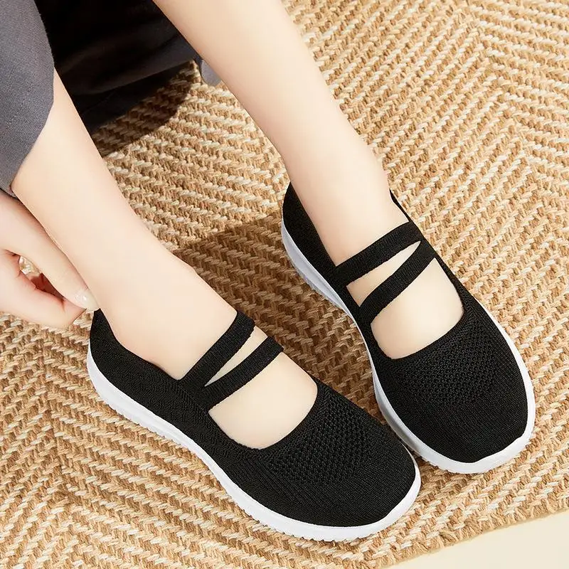 2023 Summer New Knitted Flat Bottom Women's Single Shoe Fashionable Lightweight Single Shoes for Women Breathable Women Shoes