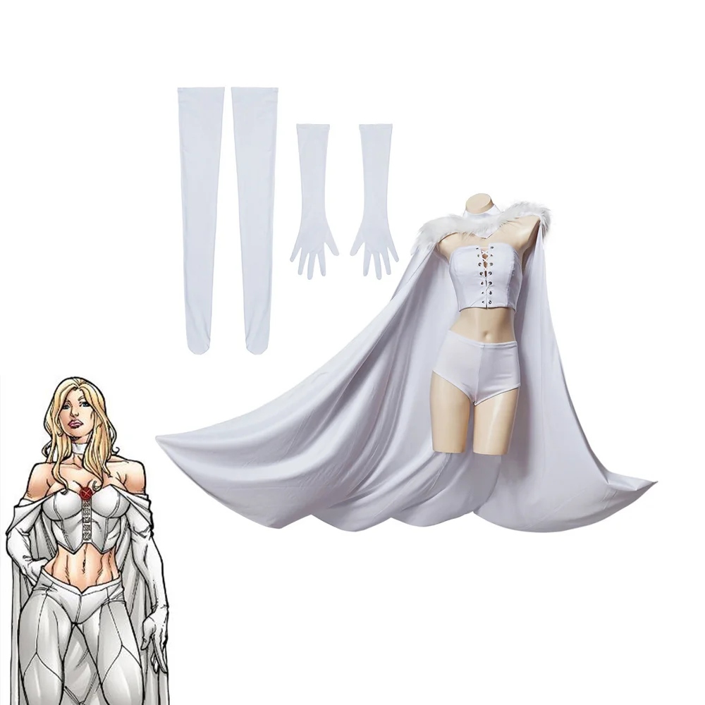 

Anime Queen Cosplay Costume Adult Women Sexy White Tube Crop Top Shorts Suits with Cloak Halloween Carnival Superhero Roleplay