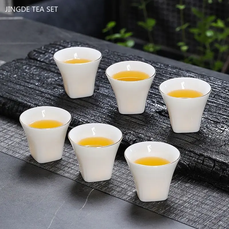 6pcs Retro White Porcelain Tea Cup Set Exquisite Chinese Tea Set Master Cup Handmade Customized Ceramics Teacup Home Drinkware
