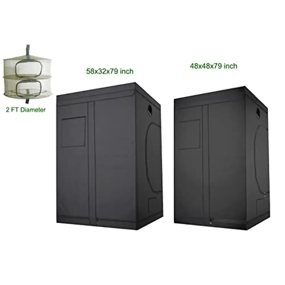 Indoor Grow Tent Black 48''x48''x79'' 600D Diamond Mylar 16mm Metal Poles Waterproof Floor Hanging Dry Rack Ventilation Ports