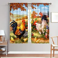 2pcs American Retro Country Rooster Decorative Curtains, Sunshade and Privacy-protecting Pole Curtains 1