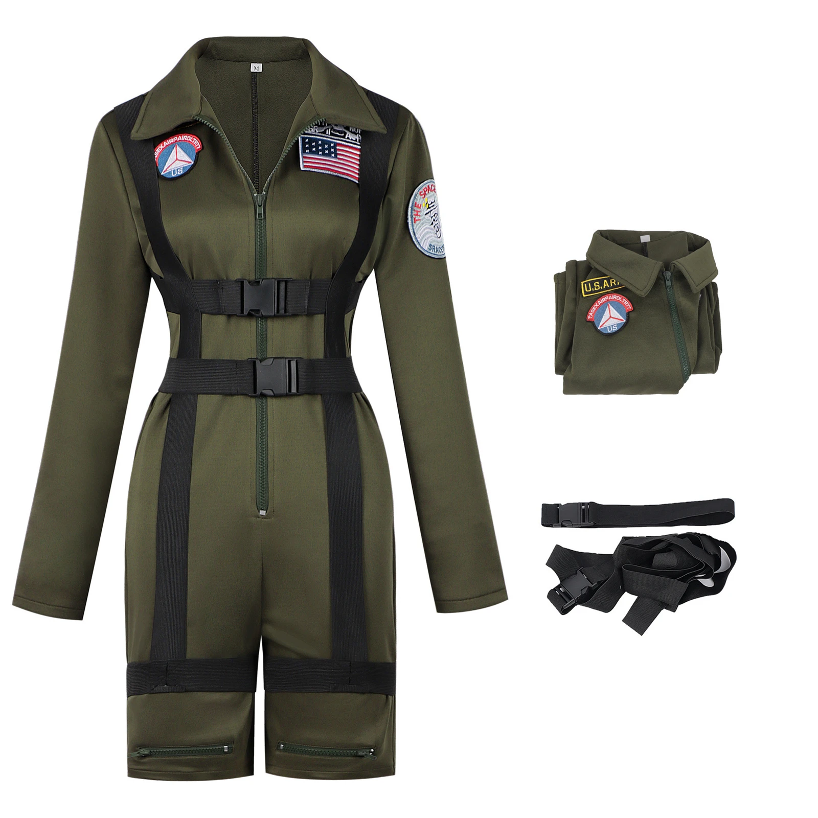 Sexy Adult American Airforce Uniform Army Green Military Pilot Cosplay Jumpsuit Halloween Police Costumes For Women
