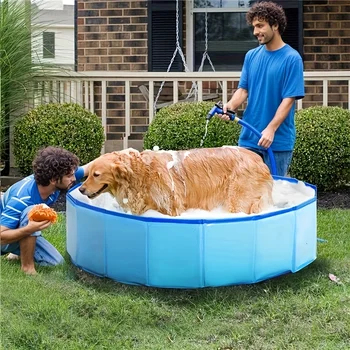 Vasca da bagno per cani Vasca da bagno blu per animali domestici per uso interno ed esterno, adatta a tutte le razze di cani, facile da pulire, bordi robusti