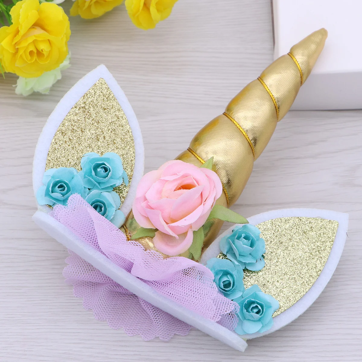 

Cake Decorations Gold Decor Unicorn Cake Topper with Flower Decorative Cake Decoration Party Supplies for Birthday Baby Shower