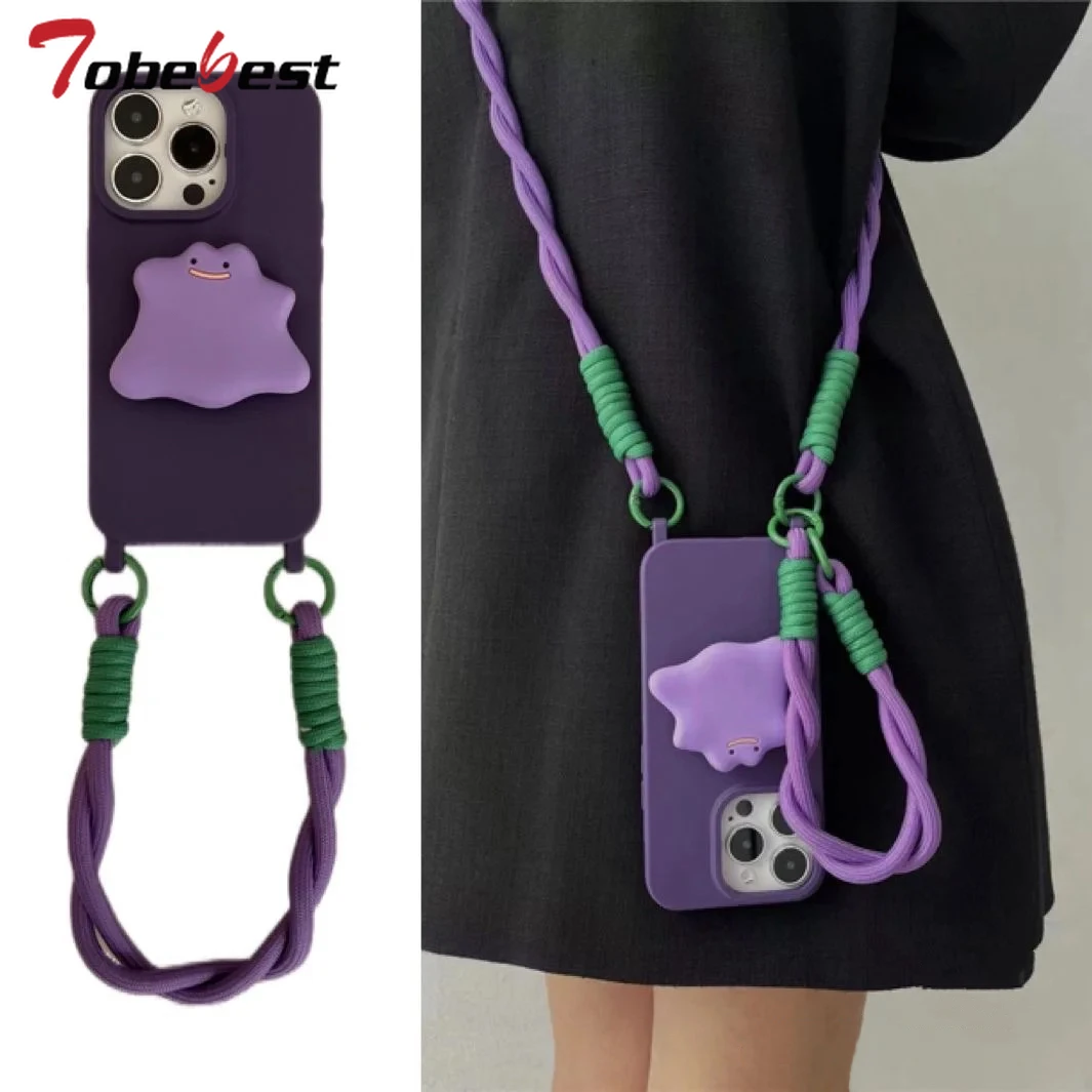 Cartoon Wrist Strap Crossbody Phone Holder Necklace with Silicone Cover