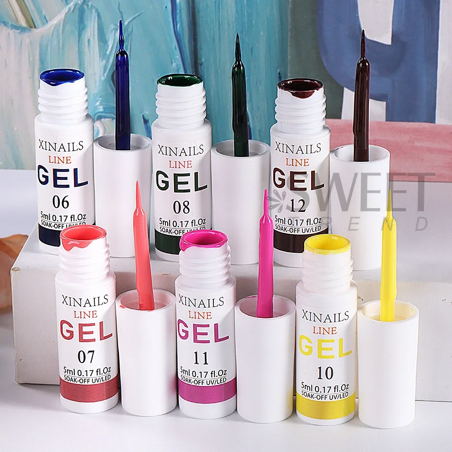 6pcs/set 5ml Liner Gel Nail Gel Polish Semi Permanent UV Gel DIY French Painting Drawing Manicure Varnish Soak Off Manicure Tool