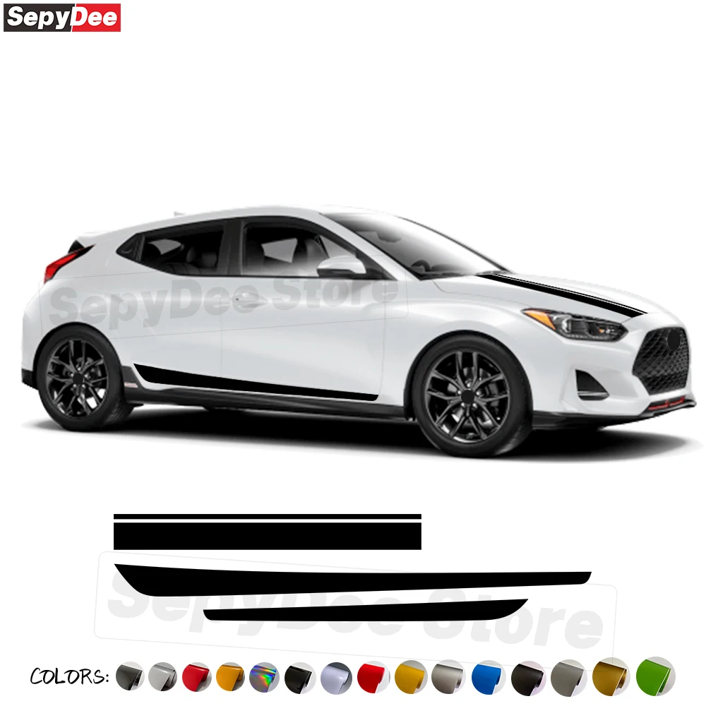

Car Hood Bonnet Door Side Skirt Sticker for Hyundai Veloster 2018-present Auto Body Long Stripe Vinyl Film Decal Car Accessories