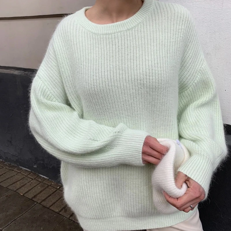 Candy Colors Round Neck Knitted Sweaters Women Korean Loose Long Sleeve Warm Jumpers Woman Comfort All Match Soft Knitwear Mujer