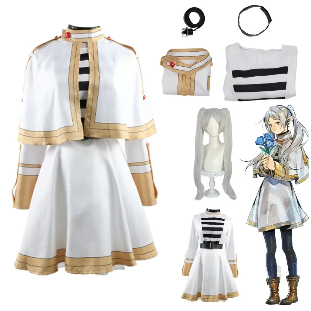 

Frieren At The Funeral Frieren Anime Cosplay Costume Wig Halloween Christmas Fancy Witch White Suit Elf-ear Women de disfraz