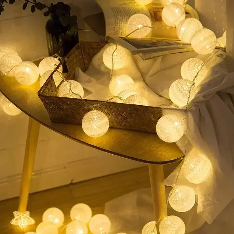 4CM Cotton Ball Light String Garland Fairy Lamp LED Holiday Wedding Party Home Bed Decoration Battery box Valentine's Day