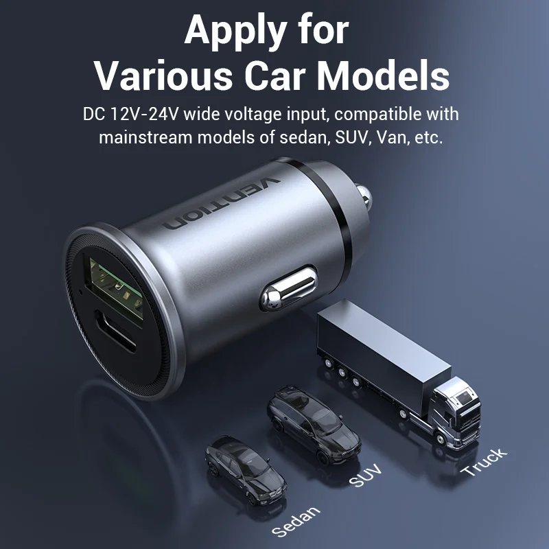 Vention Car Charger Quick Charge SCP USB Type C PD Car