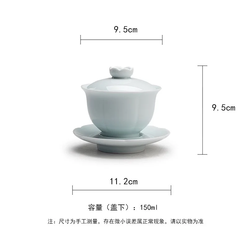 Lotus Green Porzellan Gaiwan Set, große weiße Seladon-Teeschale, Kung-Fu-Teeset, traditionelle Teetasse und Untertasse 150 ml – Detail 1