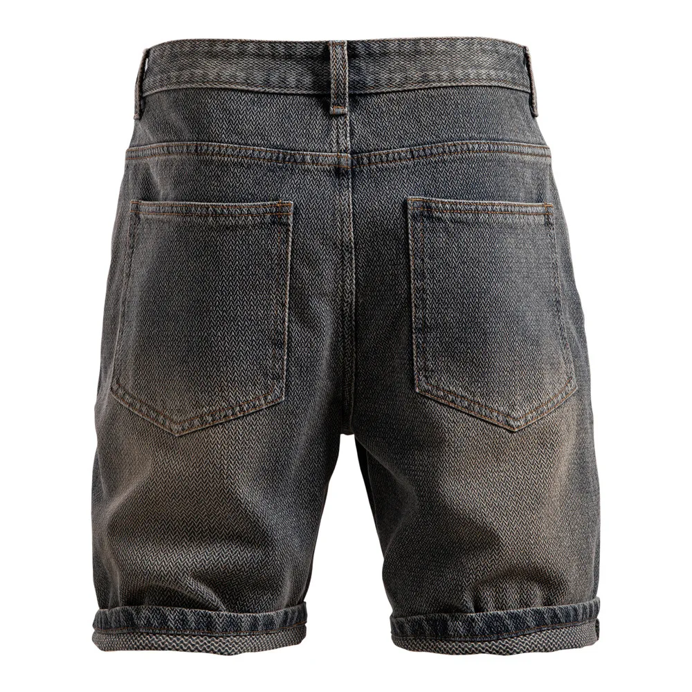 Summer Cross border New Product Men European and American Retro Straight Legged Pentagram Shorts for Men Denim Shorts