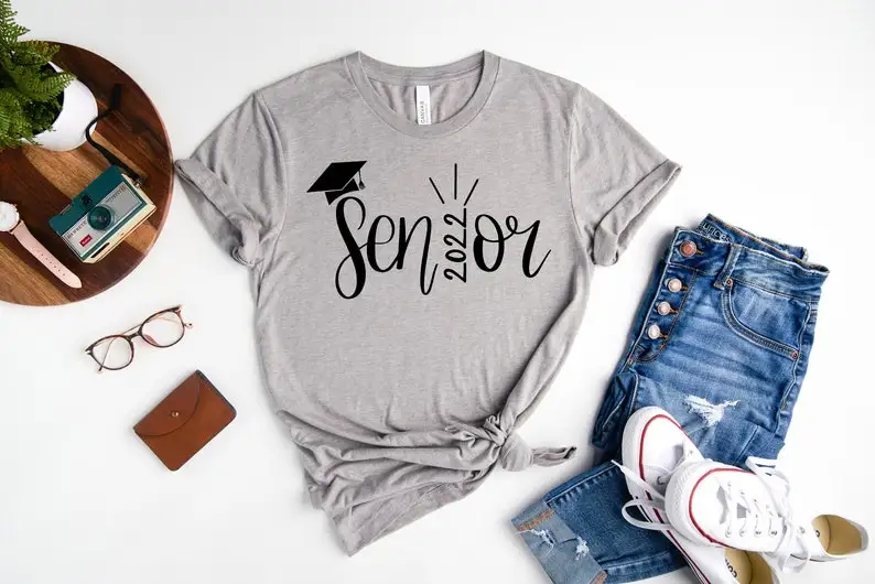 

Senior 2022 Shirt Class Of Graduation Senior Graduation Gift 100% cotton Streetwear Female Short Sleeve Top Tees Drop shipping