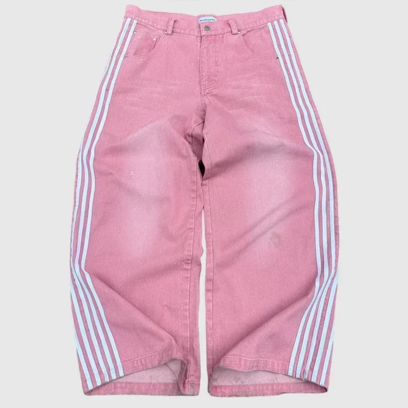 Streetwear Men and Women Loose Striped Embroidered Jeans Y2K Simple Casual Jeans Harajuku Retro Wide Leg Pants Unisex Pants 6