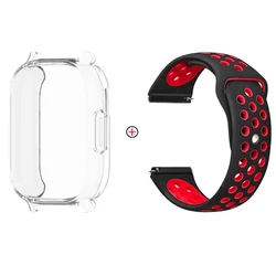 Soft Silicone Strap with TPU Case and Screen Protector for Redmi Watch 5 active (Black red-Clear)