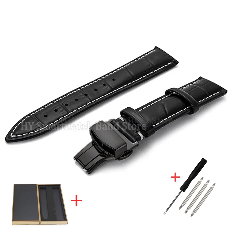 Luxurious Genuine Leather Watch Band with Solid Butterfly Clasp - Bamboo Design Bracelet Strap