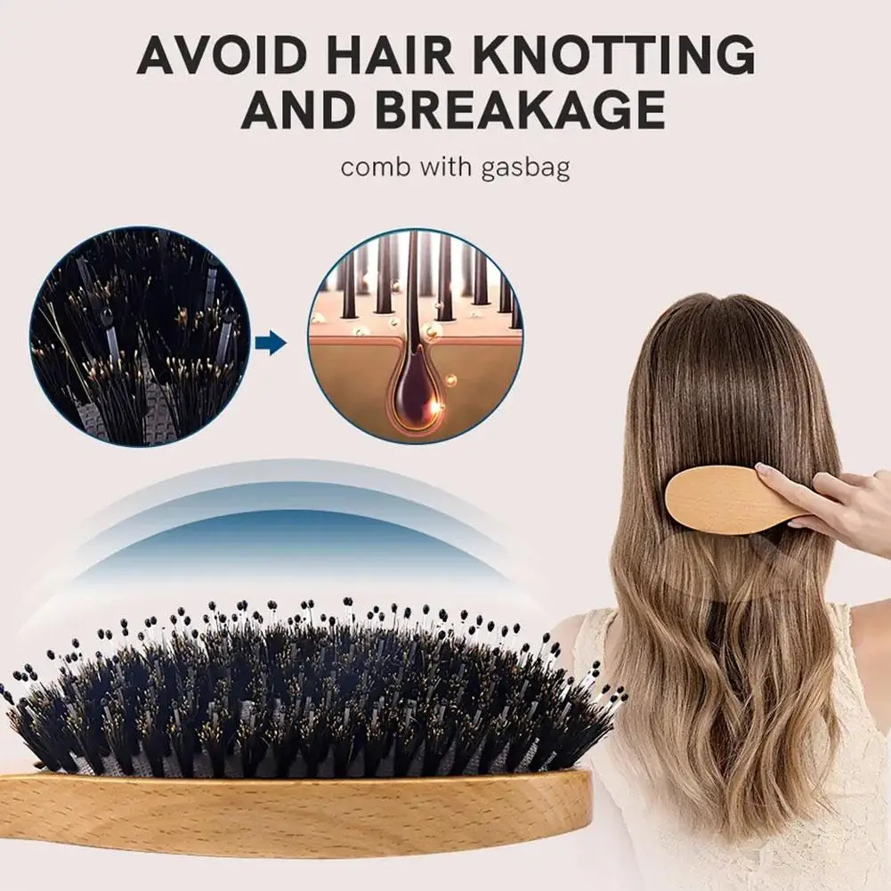 2023 New Wooden Comb Nylon Needle Pig Bristle Hair Hairbrush Air Bag Hairdressing Comb Massage Head Comb G0R0