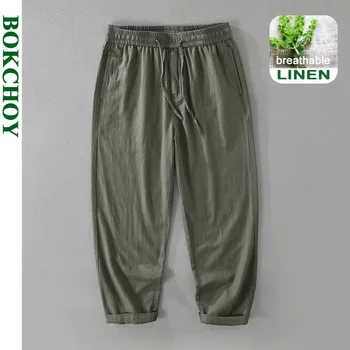 2025 Estate Nuovo Casual Traspirante Pantaloni di Cotone di Lino per Gli Uomini Abbigliamento Sottile Coulisse Pantaloni Estivi di Colore Solido CM2060 1