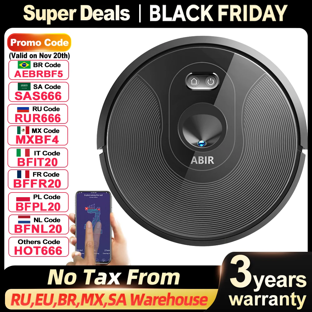 ABIR X6PRO Robot Vacuum Cleaner – Visual Navigation, APP Virtual Barrier, 6000PA Suction, Smart Mopping, Floor & Carpet Cleaning Tool for Home