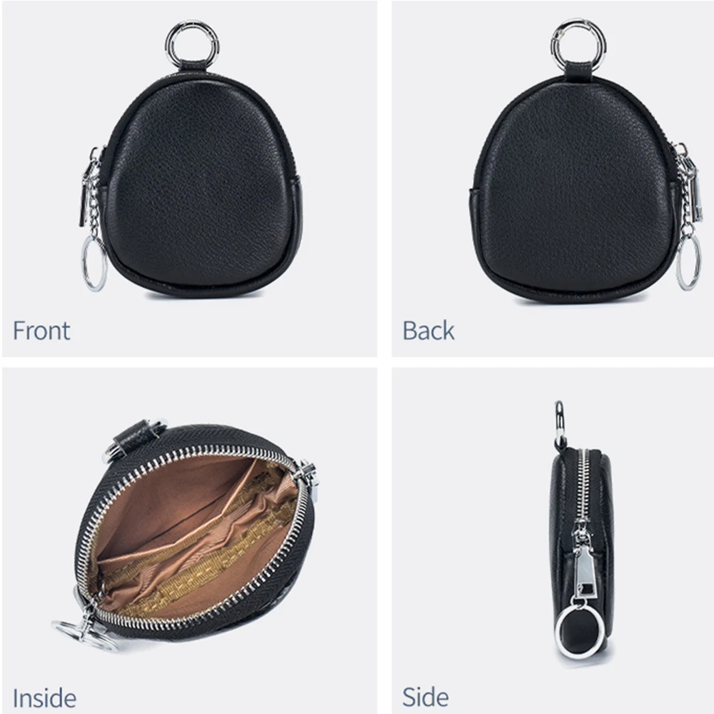 Women's Leather Mini Coin Purse with Key Ring Wallet Change Pouch for Car Key Coin Zipper Bag Pendant Charms Girl Backpack Purse