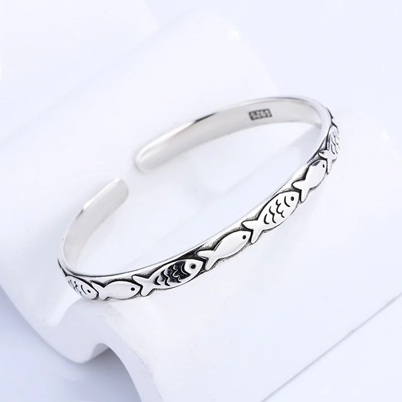 Hot Sell Elegant Fish Design Thai Silver Female Bangle Original Jewelry For Women Birthday Gifts No Fade