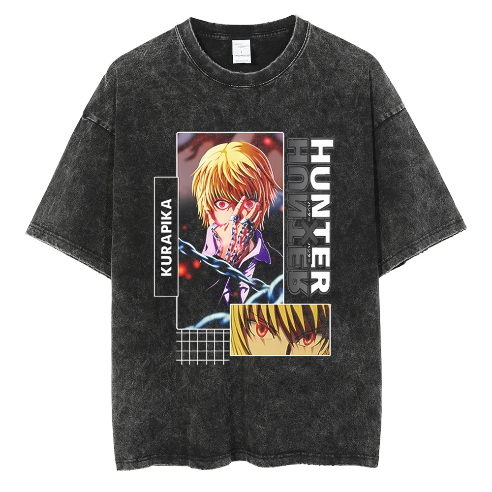 

Винтажная футболка в стиле хип-хоп для мужчин, уличная одежда в стиле Харадзюку, хлопковая Футболка оверсайз с коротким рукавом и графическим принтом в стиле аниме Hunter X Hunter
