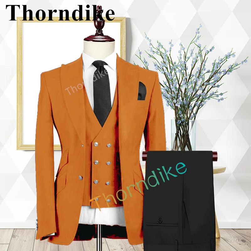 

Новинка от бренда Thorndike, костюм шафера, пик, лацканы, мужские костюмы, свадьба, лучший мужской блейзер, куртка, оранжевый костюм для жениха, смокинги