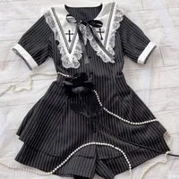 Embroidered Black Suit Mass-Produced Japanese Rojita Lolita Tops Single-Breasted Shirt + Shorts Two Piece Sets Womens Outifits - Image 2