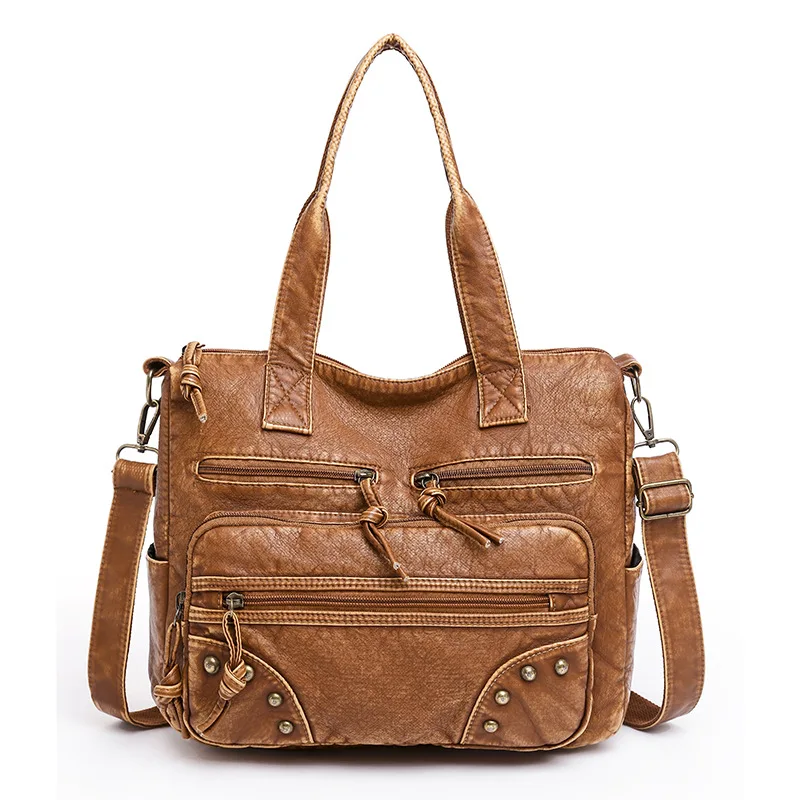 

New Vintage Designer Women Handbags Pu Leather Soft Tote Bags Large Capacity Brown Shoulder Bag Quality Crossbody Bag Purse