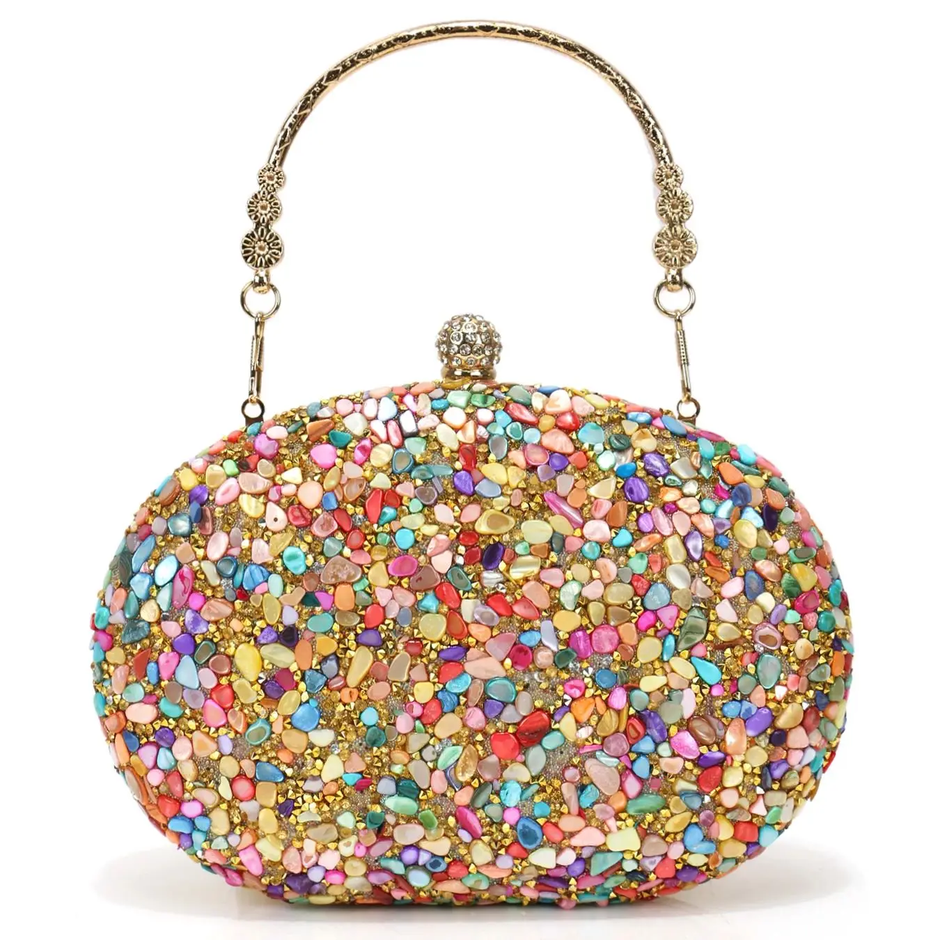 Bohemian Rhinestones Evening Bags with Diamonds and Shoulder Handle