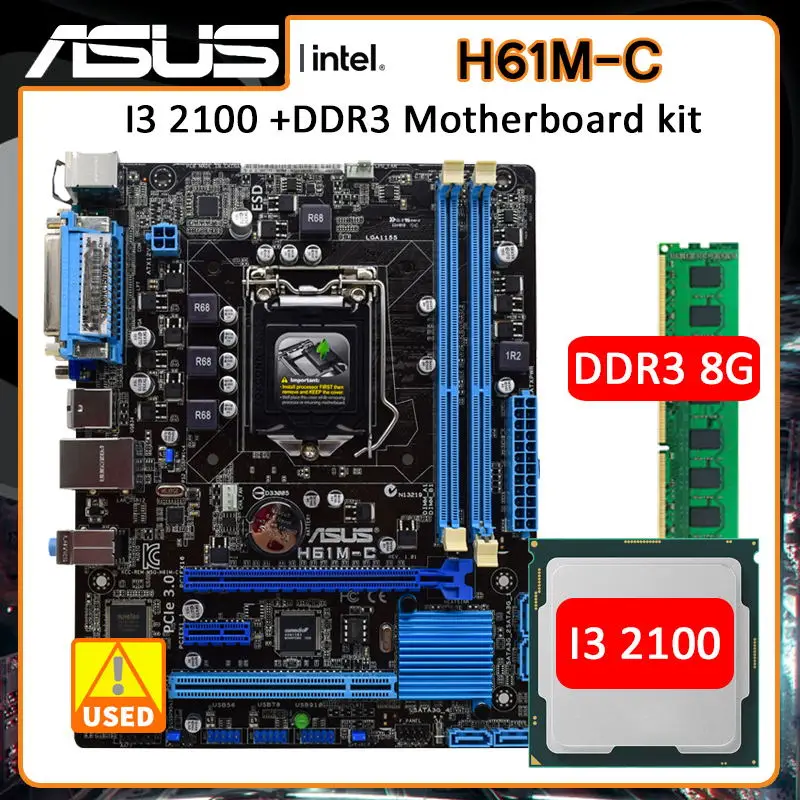 LGA 1155 Motherboard set ASUS H61MC Motherboard kit with intel Core I3