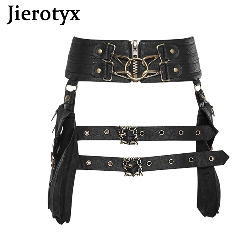 JIEROTYX Retro Rock Waist Belt Bag for Women Medieval Steampunk Cosplay Accessories Hip Hop Female Bags Purse Pack Small Leg