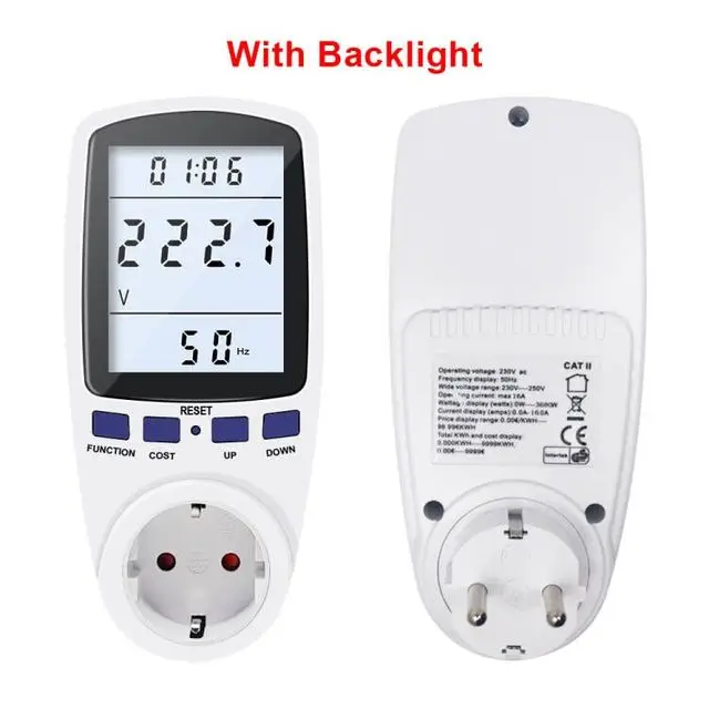 Digital Wattmeter 220V Power Energy Meter EU Plug Socket Analyzer AC Voltmeter Ammeter Consumption Monitor Kwh And Cost Display soil ph meter Measurement & Analysis Tools