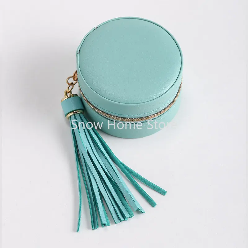 

PU Leather Round Zipper Earrings Earrings Portable Jewelry Box Small Fresh Tassel Small Jewelry Storage Box