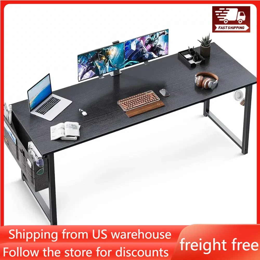 

63 Inch Super Large Computer Writing Desk Gaming Sturdy Home Office Desk, Work Desk with A Storage Bag and Headphone Hook, Black