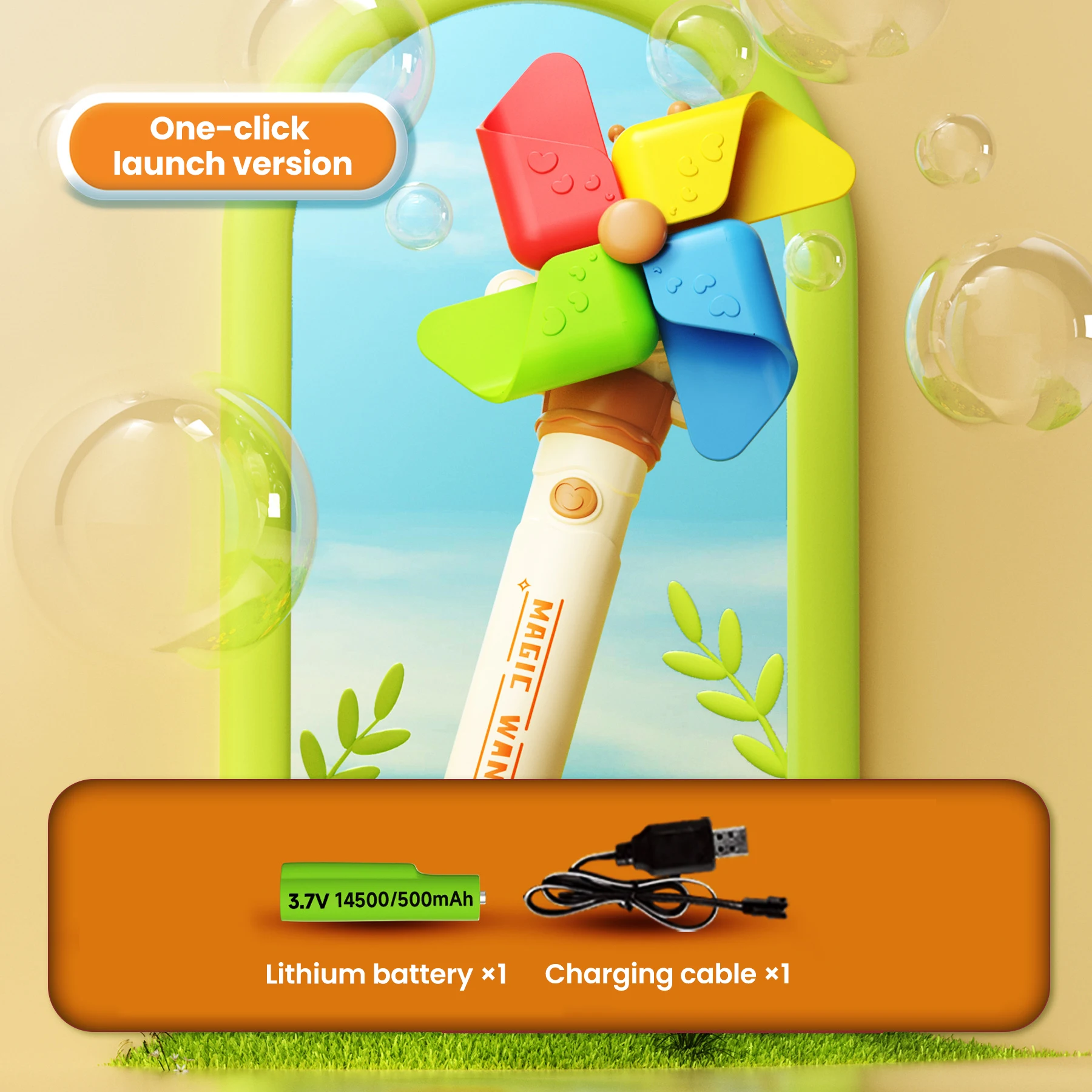 Handheld Windmill Bubbles Machine Automatic Bubbles Blowing 360 Rotate Bubble Sticks with Light Magic Outdoor Toys for Kids