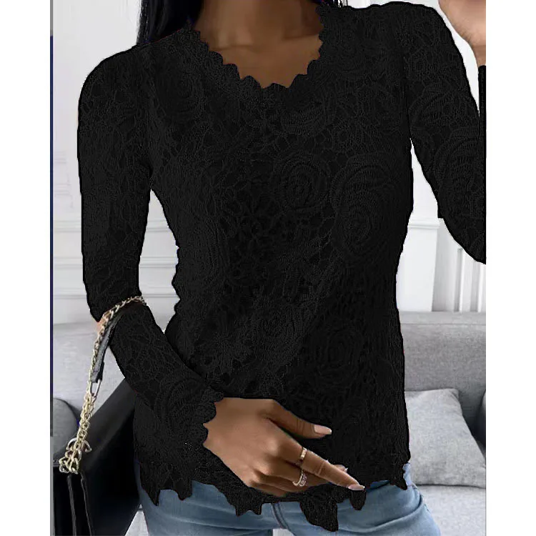 Women t-shirt 2022 Autumn Fashion Style Bud Silk Unlined Upper Long Sleeve O-neck Embroidery Dropshipping New Sale Myh140